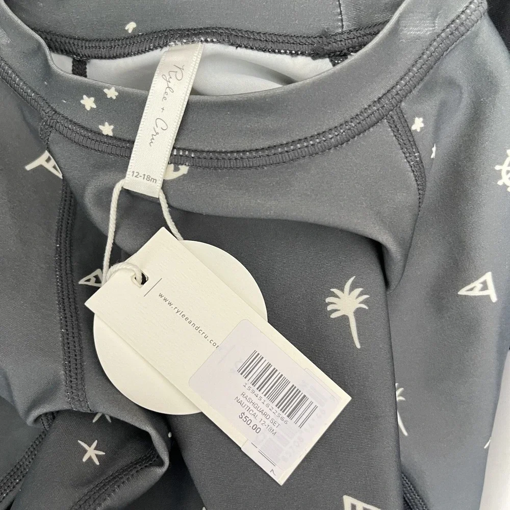 Rylee +‎ Cru Blue Nautical Rashguard Long Sleeve Top Baby Size 12-18M